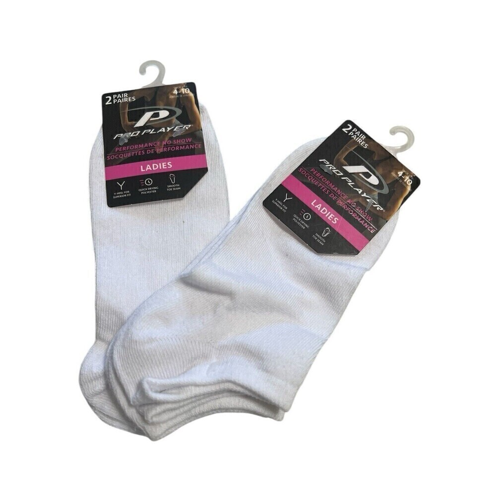 Pro Player Womens White No Show Socks 2 Sets of 2 (4 Pair total) Sz 4-10 NEW